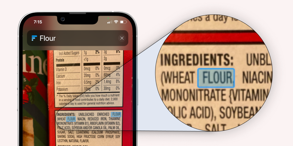 "Flour" highlighted in the ingredients list