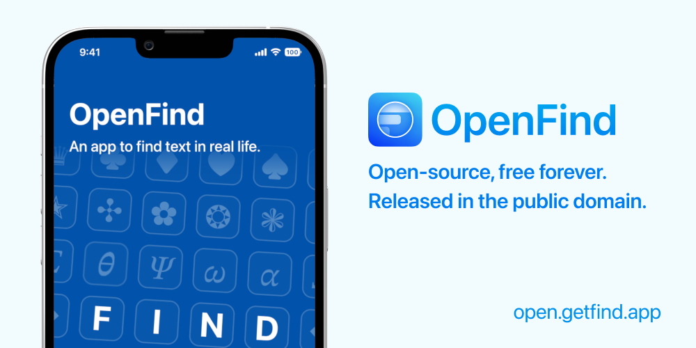 Screenshot of OpenFind with the download link, open.getfind.app